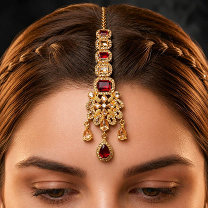 Royal Red & Champagne Zircon Bridal Jewellery Set | 22KT Gold Plated