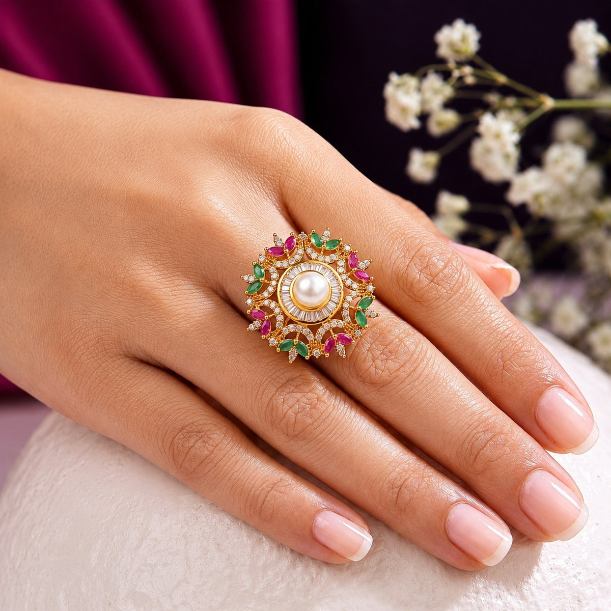 Pearl Centre Adjustable Cocktail Ring