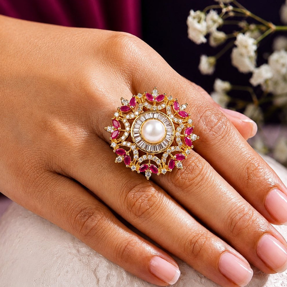 Pearl Centre Adjustable Cocktail Ring