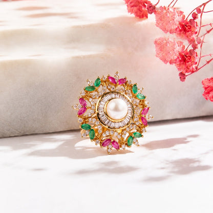 Pearl Centre Adjustable Cocktail Ring