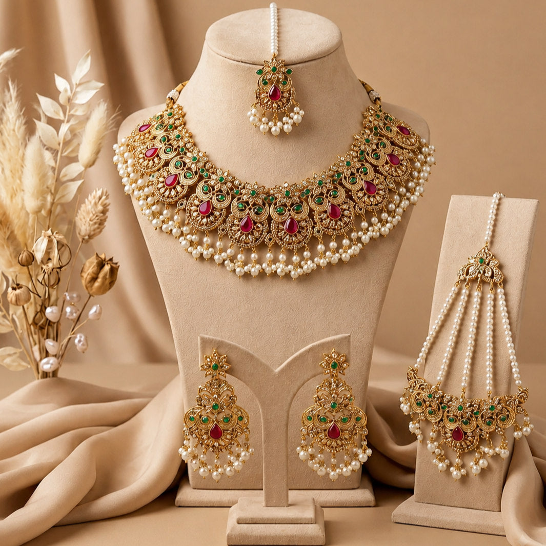 Royal Bridal Choker Set with Maang Tikka & Jhumar