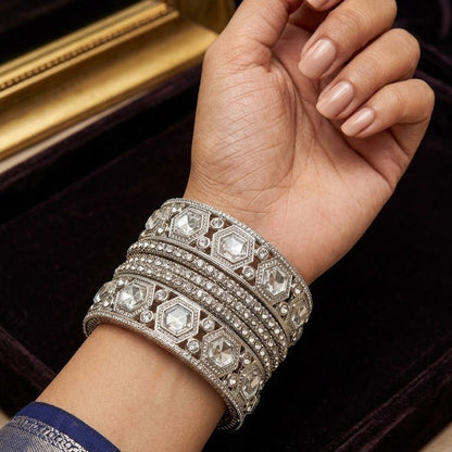 The Royal Hexa-Glow Gold Bangle Set Silver