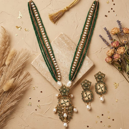 Crimson & Baroque Pearl Heritage Mala Green