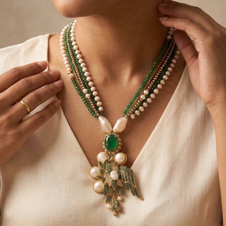 The Emerald & Pearl Artisan Maala