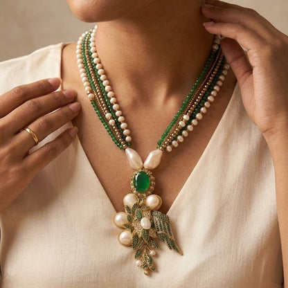 The Emerald & Pearl Artisan Maala