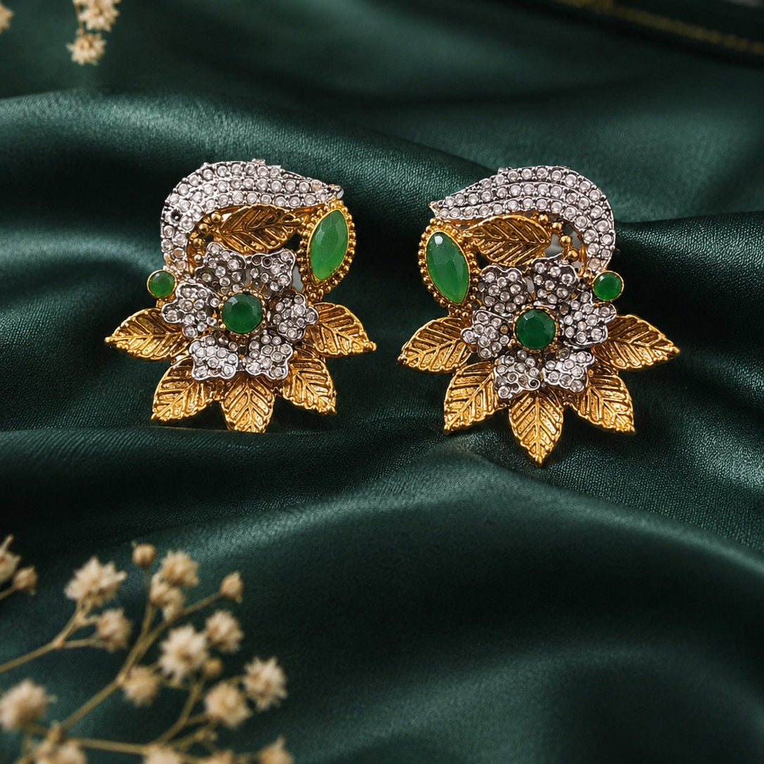 Antique Floral Leaf Stud Earrings