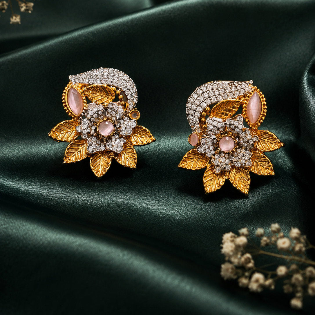 Antique Floral Leaf Stud Earrings