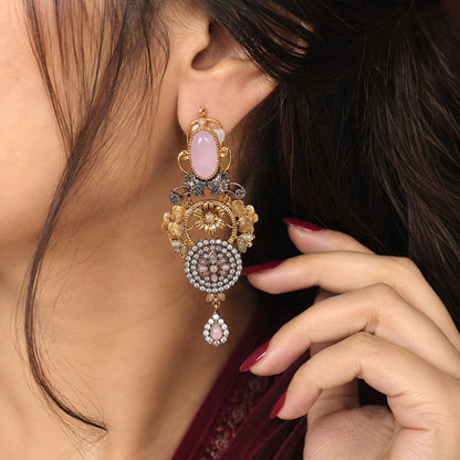 Antique Floral Stone Drop Earrings