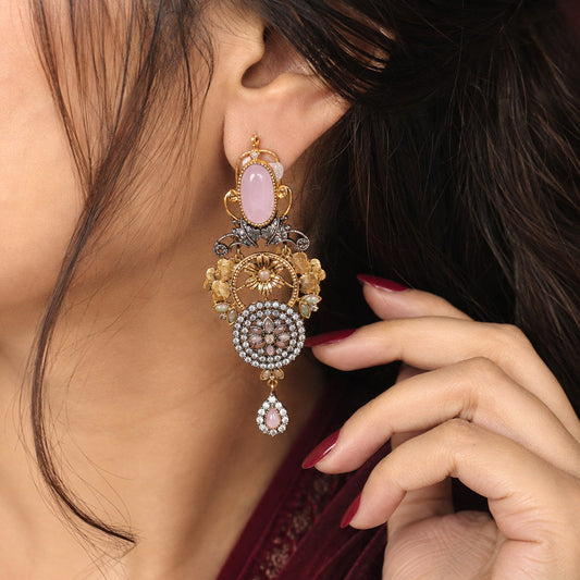 Antique Floral Stone Drop Earrings