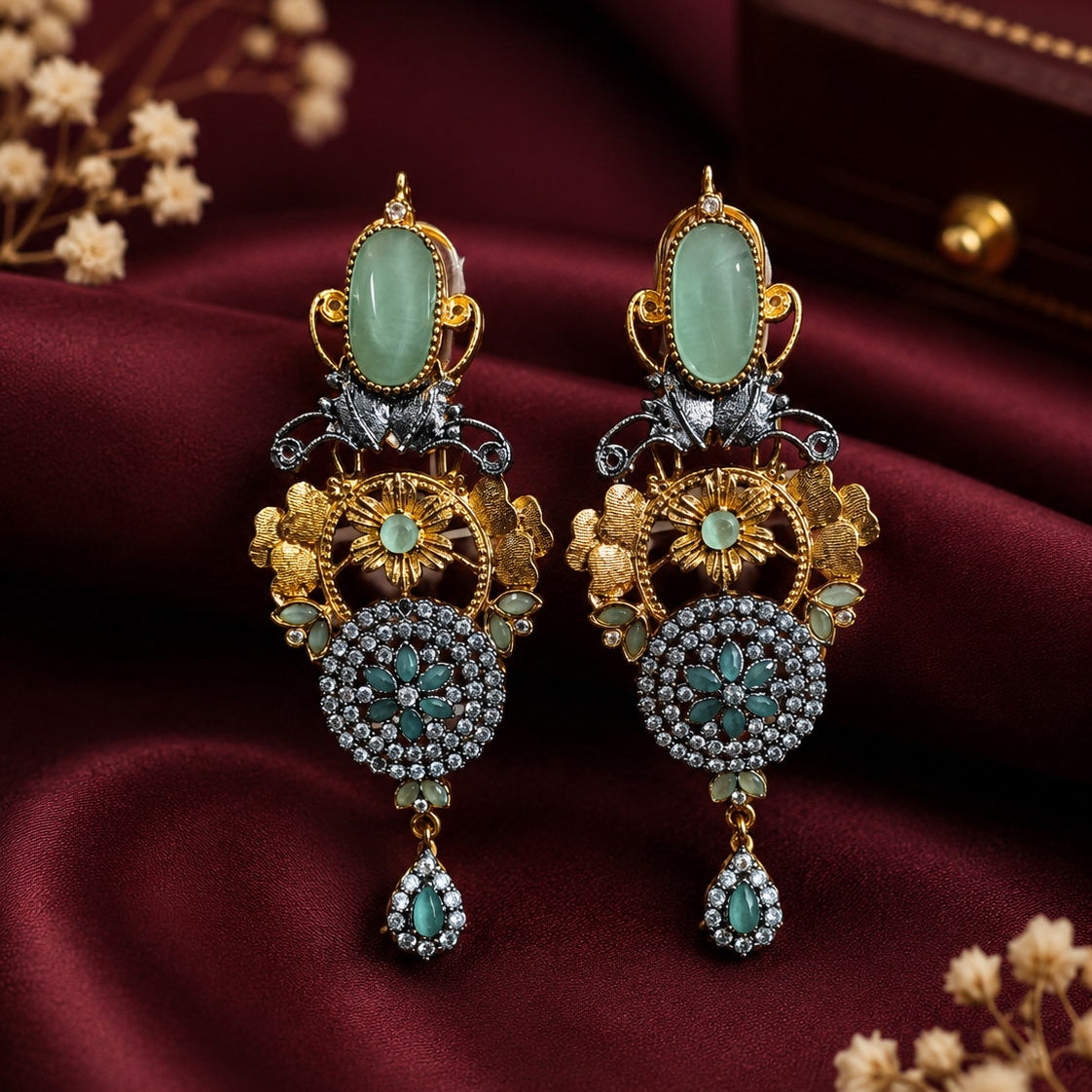 Antique Floral Stone Drop Earrings