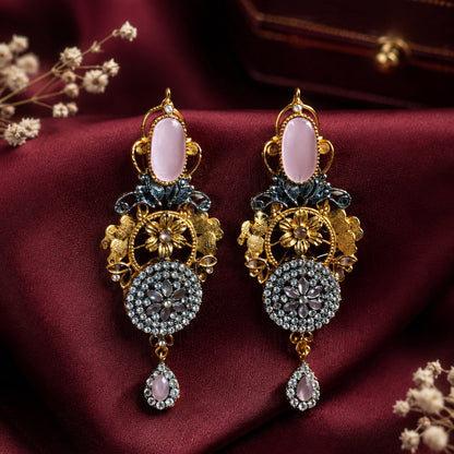 Antique Floral Stone Drop Earrings