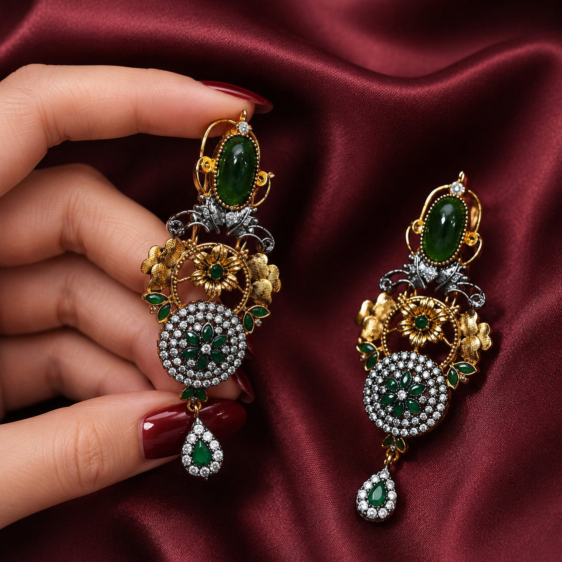 Antique Floral Stone Drop Earrings