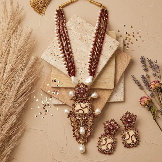 Crimson & Baroque Pearl Heritage Mala Red