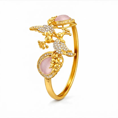 Scarlet Bird Cuff Bangle - Gold Plated Openable Design
