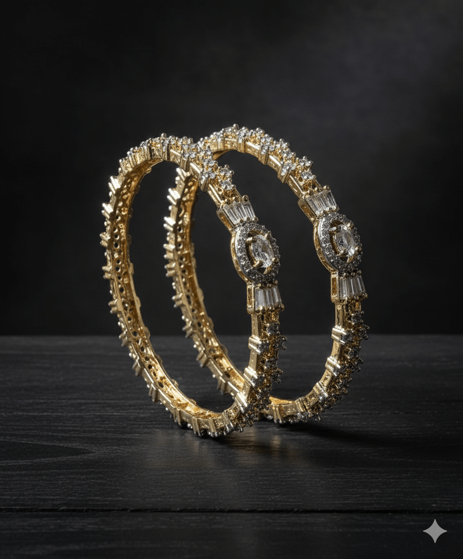 The Diamond-Touch Golden Silver Bangle Pair