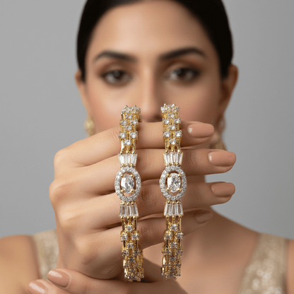 The Diamond-Touch Golden Silver Bangle Pair