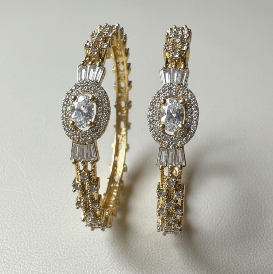 The Diamond-Touch Golden Silver Bangle Pair