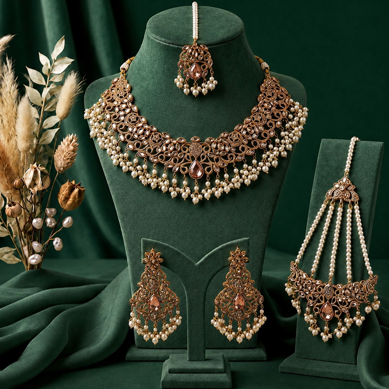 Mehrunisa Gold Pearl Bridal Jewellery Set
