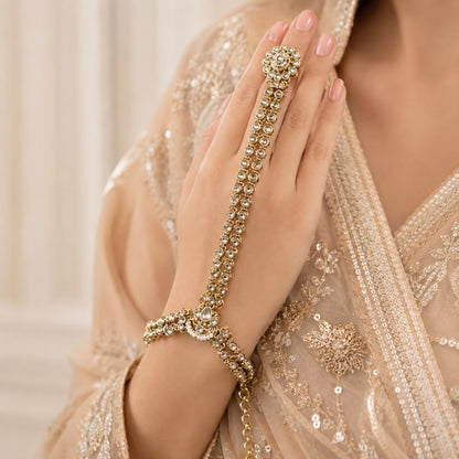 White Kundan Haath Phool – Bridal Hand Harness