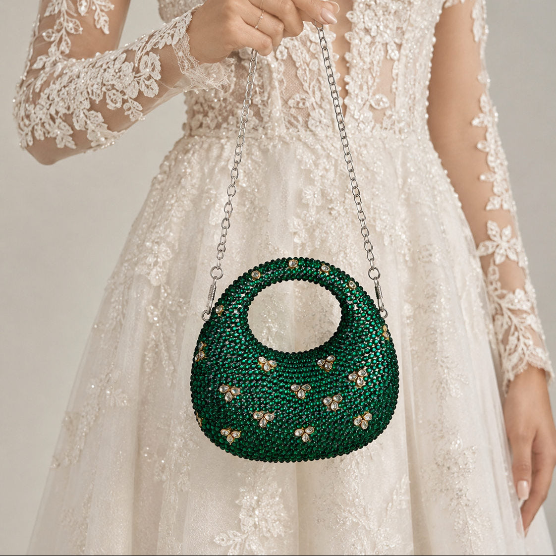 Green Clutch – Bridal Evening Bag with Chain