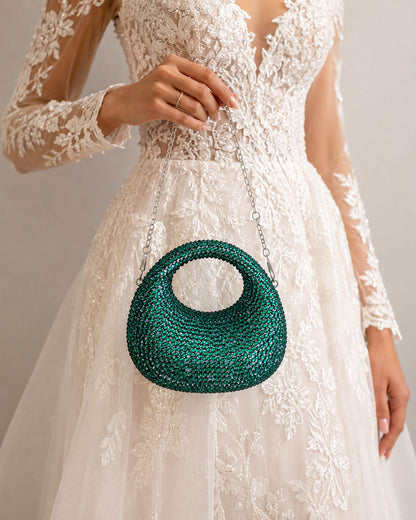 Green Clutch – Bridal Evening Bag with Chain