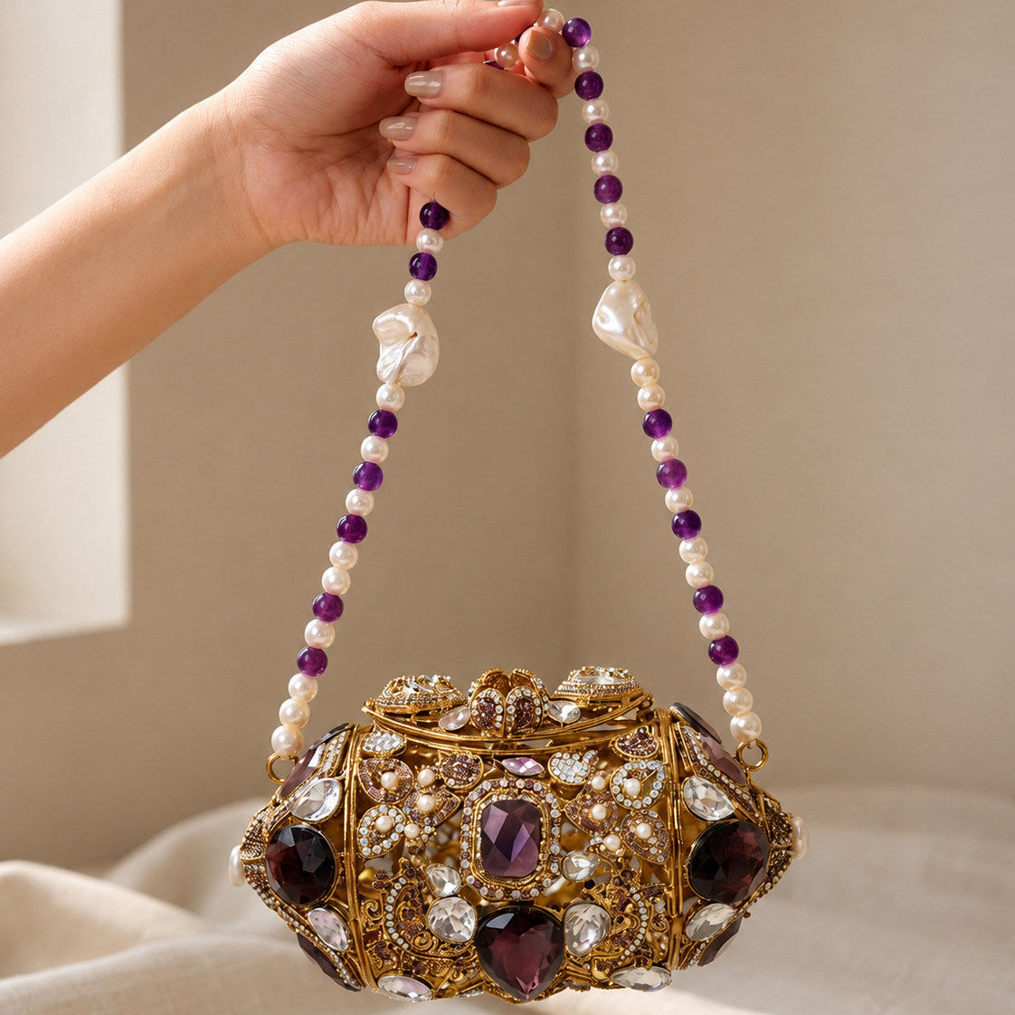 Shahi Noor Kundan Clutch – Bridal Evening Bag with Pearls