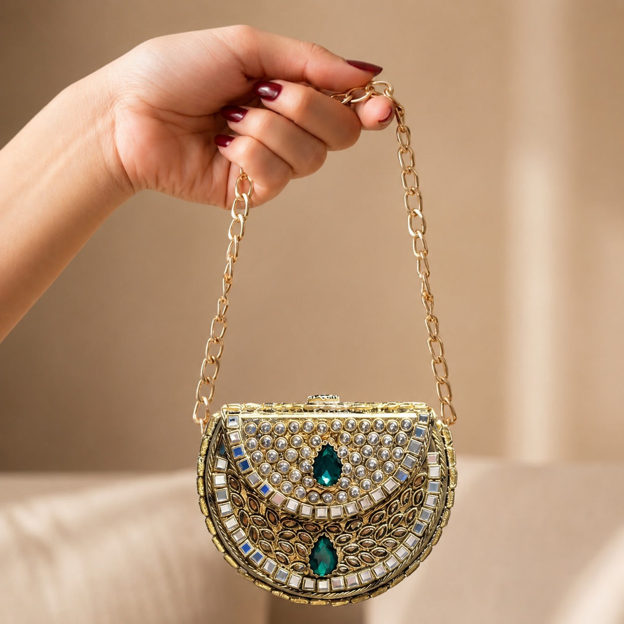 Kundan Bug Box Clutch – Antique Handcrafted Evening Bag