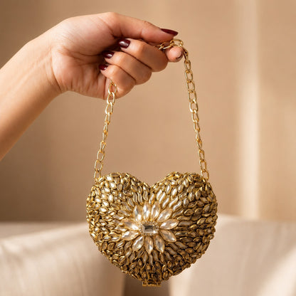 Kundan Floral Clutch – Bridal Evening Bag with Chain
