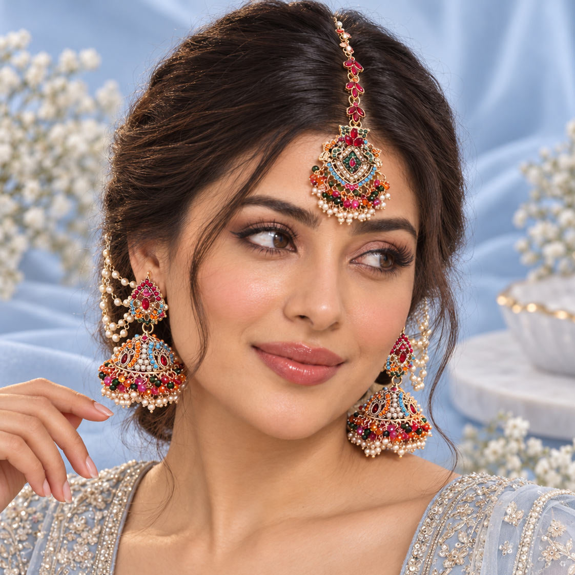 Mehrnaz Earrings & Teeka Set