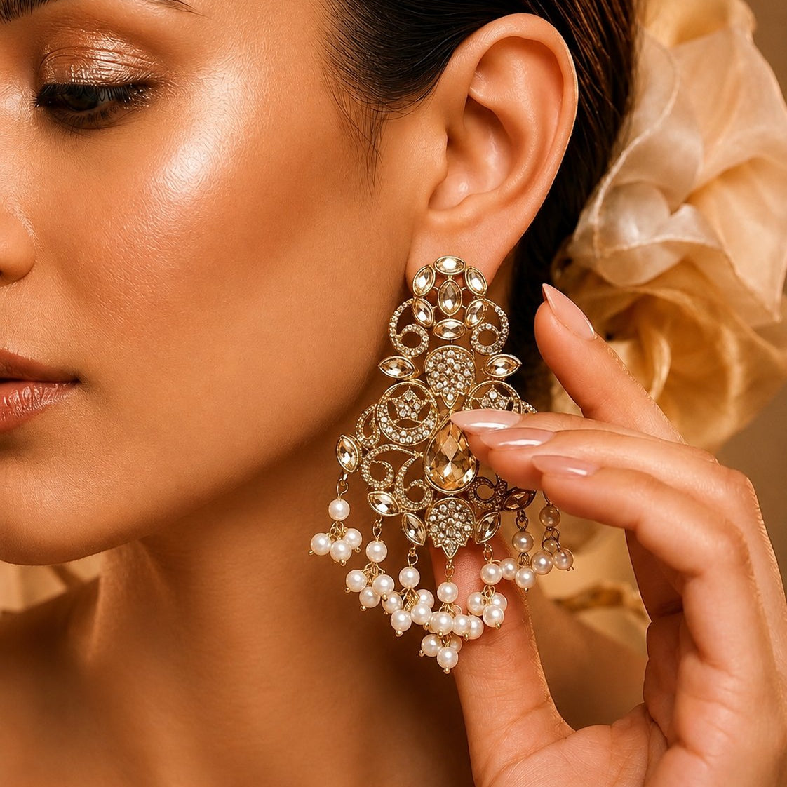 Mehrunisa Gold Pearl Bridal Jewellery Set