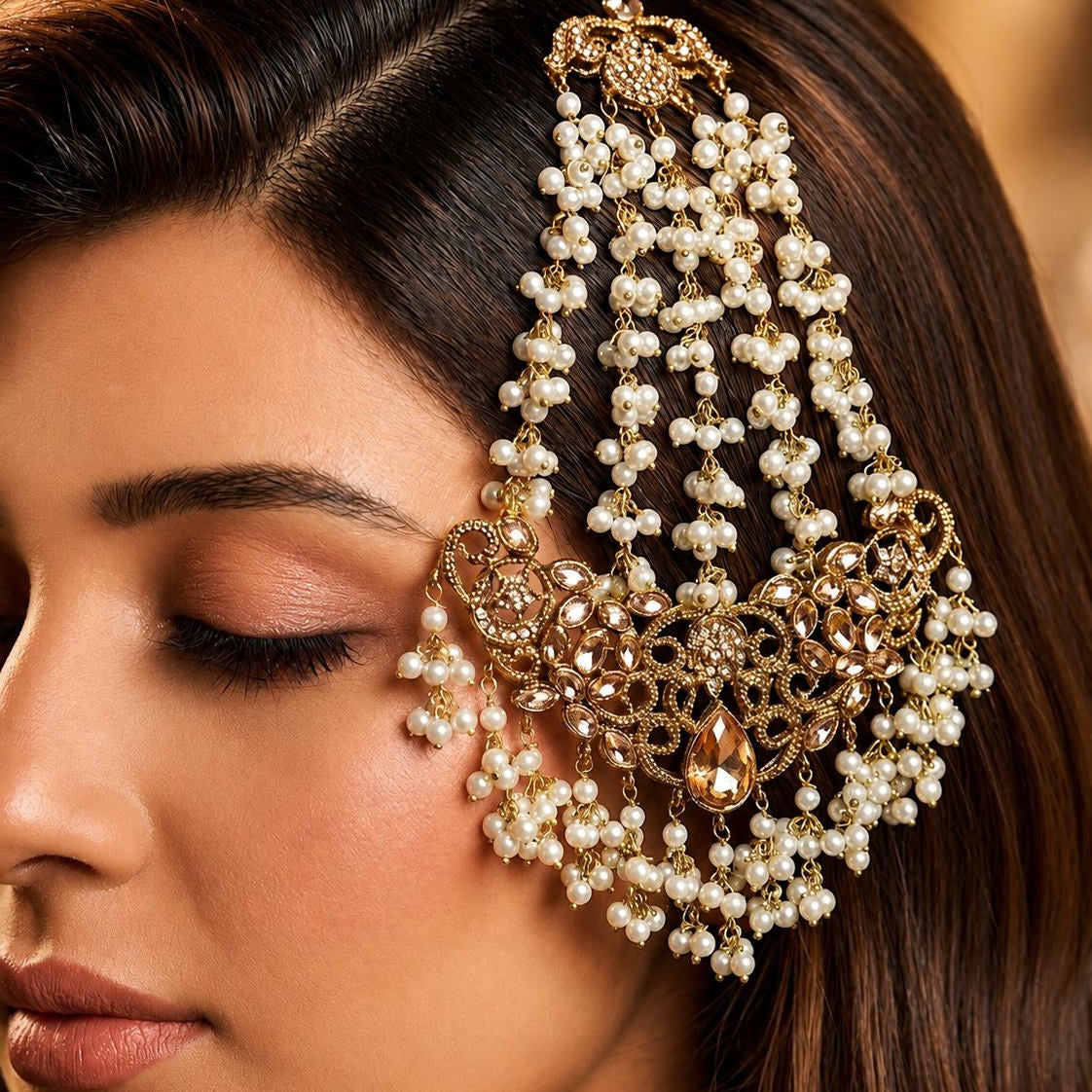 Mehrunisa Gold Pearl Bridal Jewellery Set