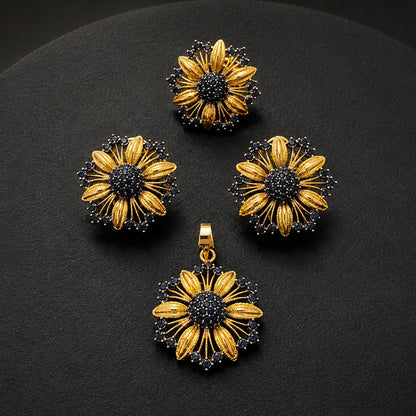Gold Plated Zircon Combo Set – Studs, Ring & Pendant with Complimentary Pearl Mala