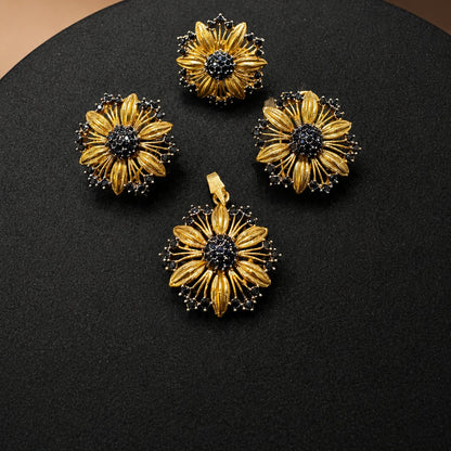 Gold Plated Zircon Combo Set – Studs, Ring & Pendant with Complimentary Pearl Mala