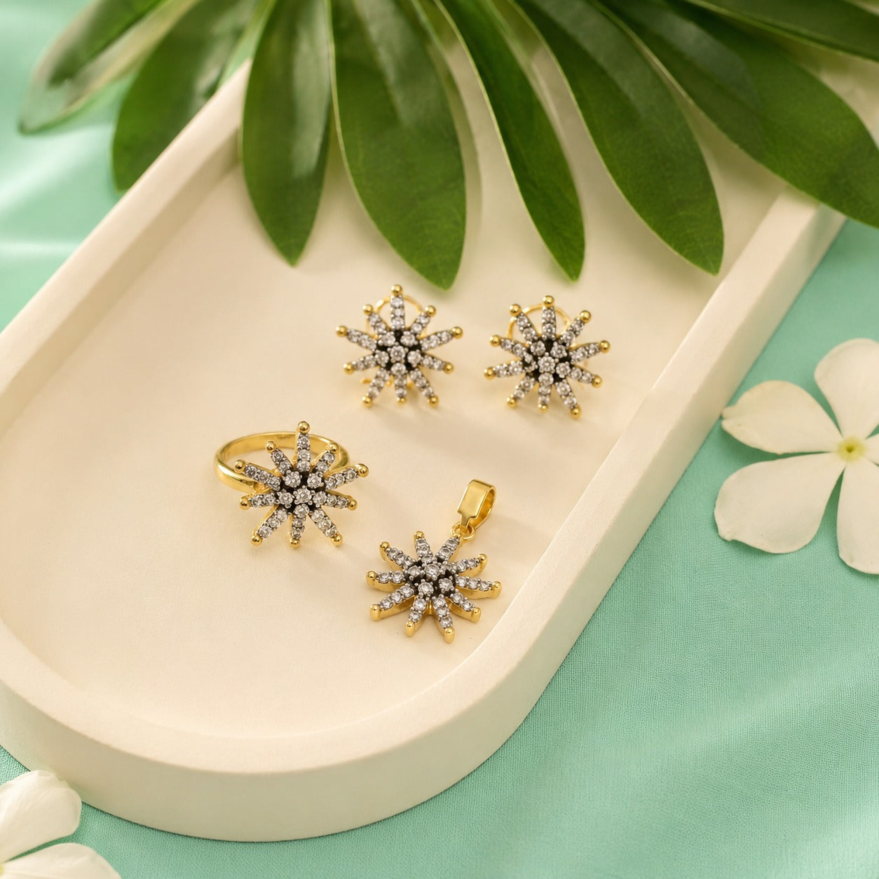 Rhinestone Flower Studs – Studs, Pendant & Ring
