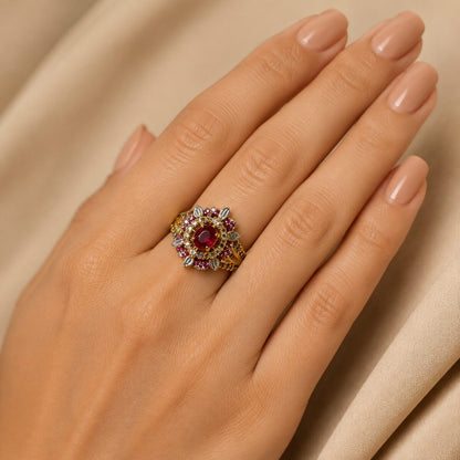 Gulnaar Ruby Crystal Statement Ring worn on hand