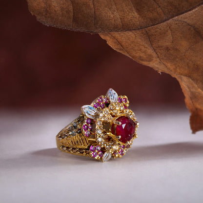 Gulnaar Ruby Crystal Statement Ring front view