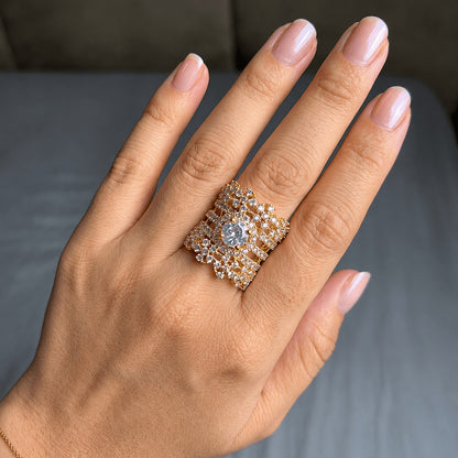 Handcrafted 22k Gold Statement Glacier Frost Ring