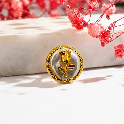 Baroque Pearl Rose Motif Adjustable Ring