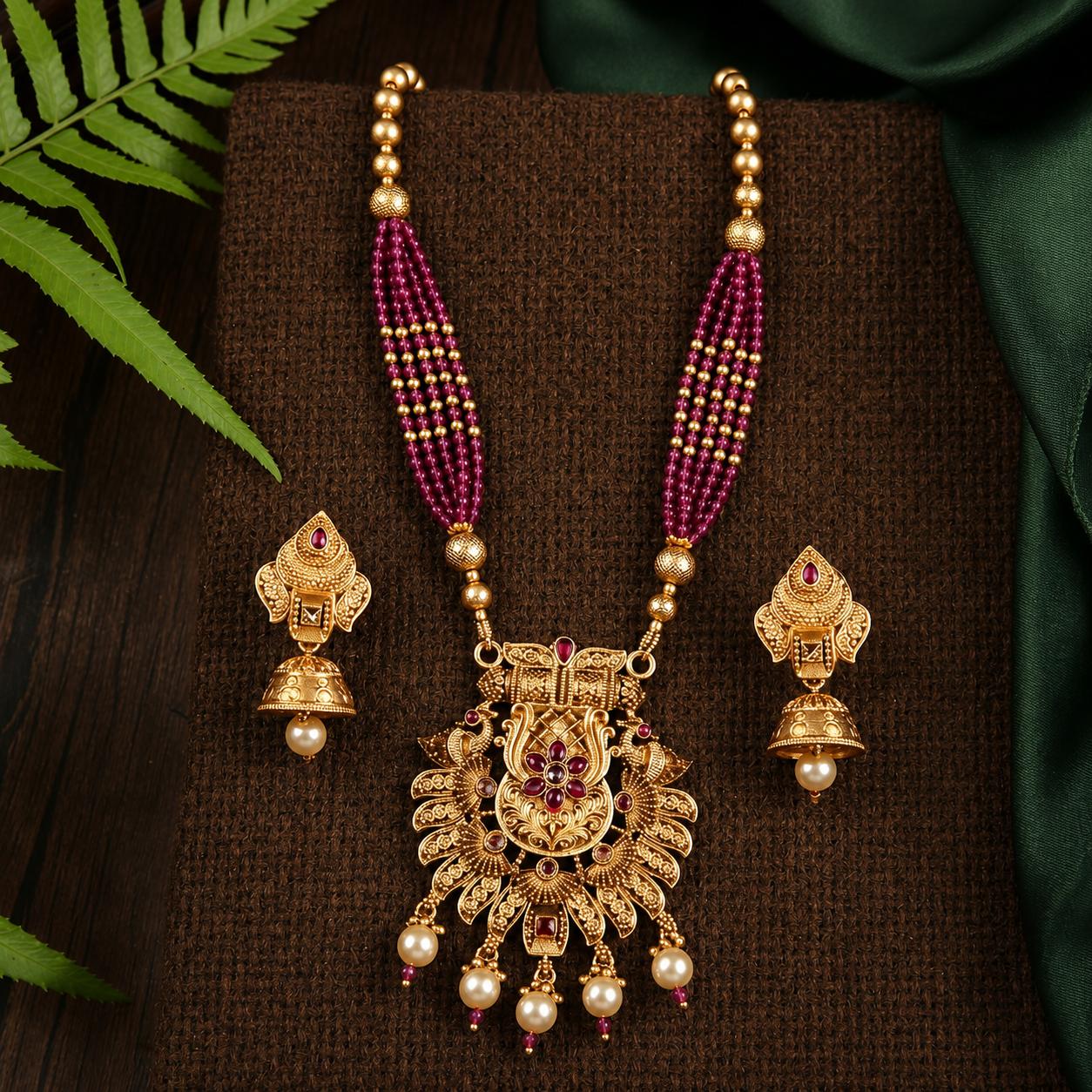 Maharani Ruby Pearl Necklace Set
