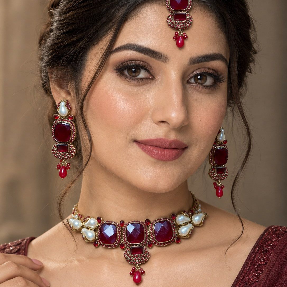 Noor-e-Zevar Earring & Teeka Set