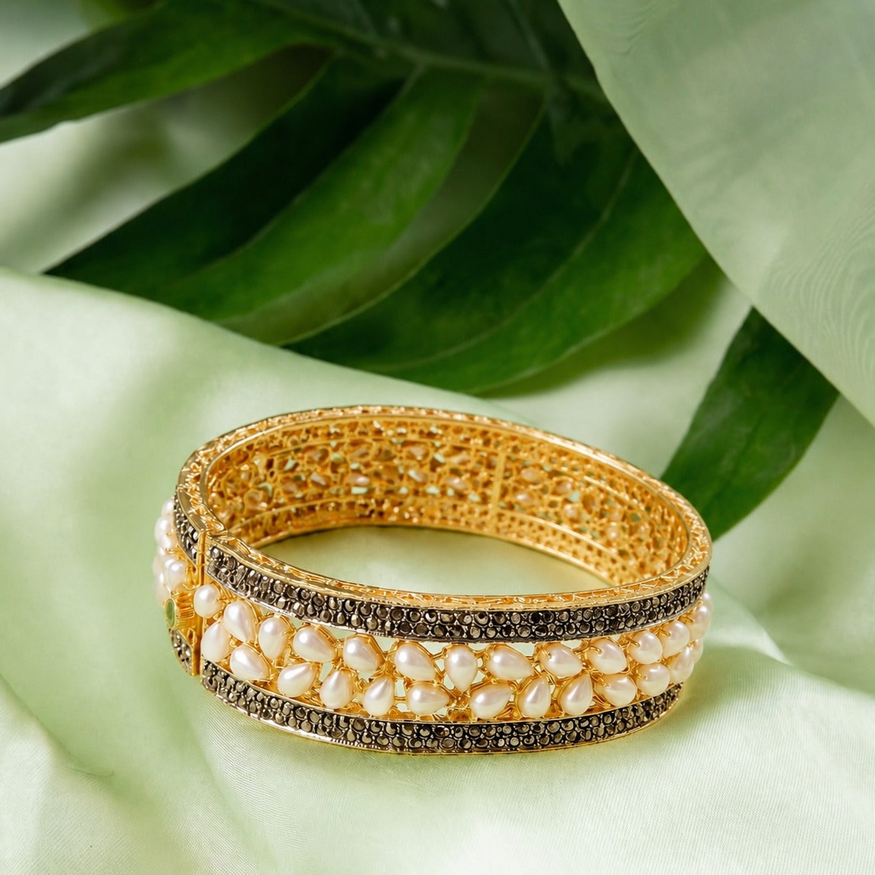 Pearl Marcasite Openable Bangles