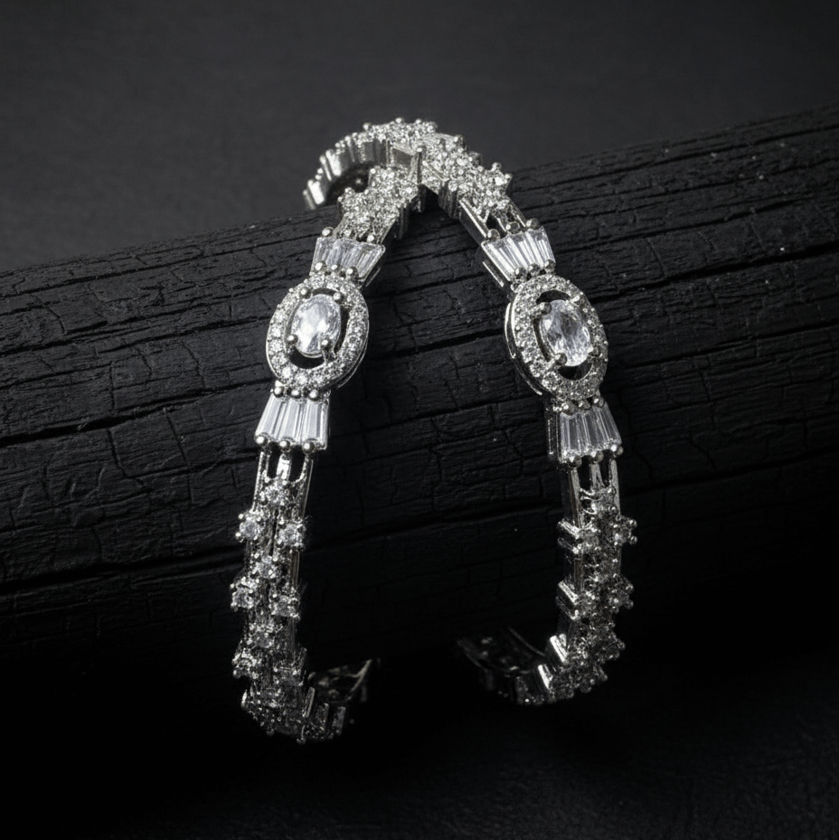 The Diamond-Touch Golden Silver Bangle Pair