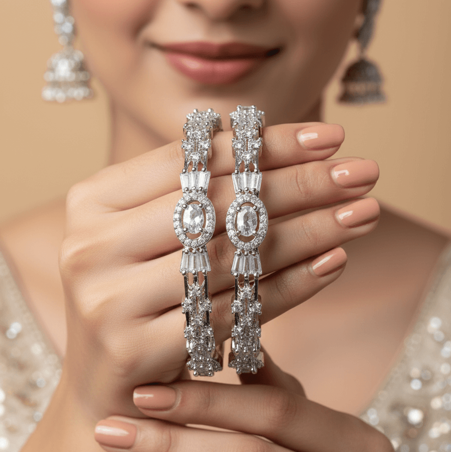 The Diamond-Touch Golden Silver Bangle Pair