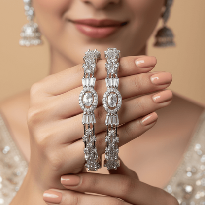 The Diamond-Touch Golden Silver Bangle Pair