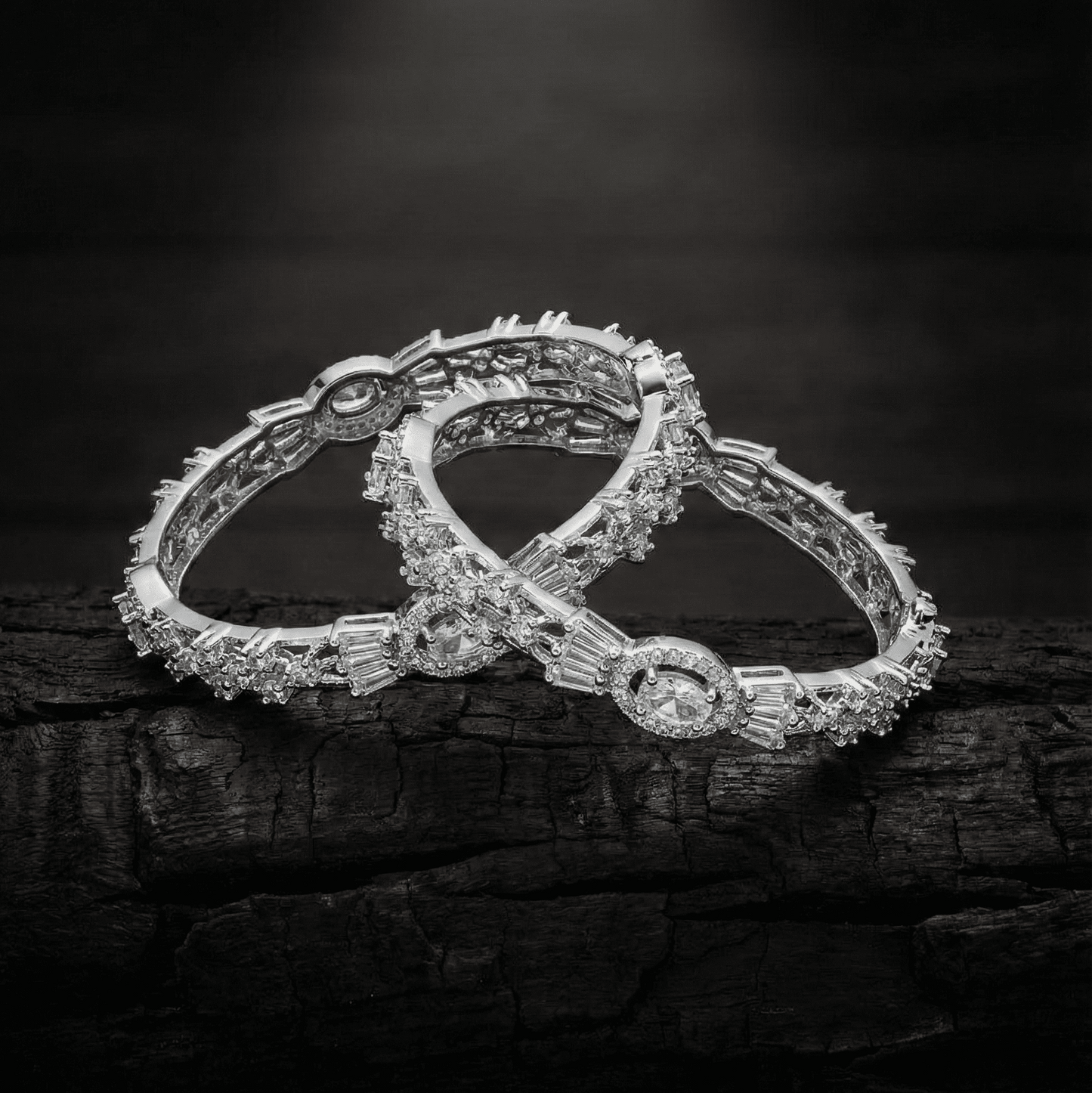 The Diamond-Touch Golden Silver Bangle Pair