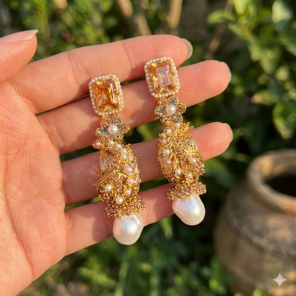 Azure Luxe Baroque Drop Earrings