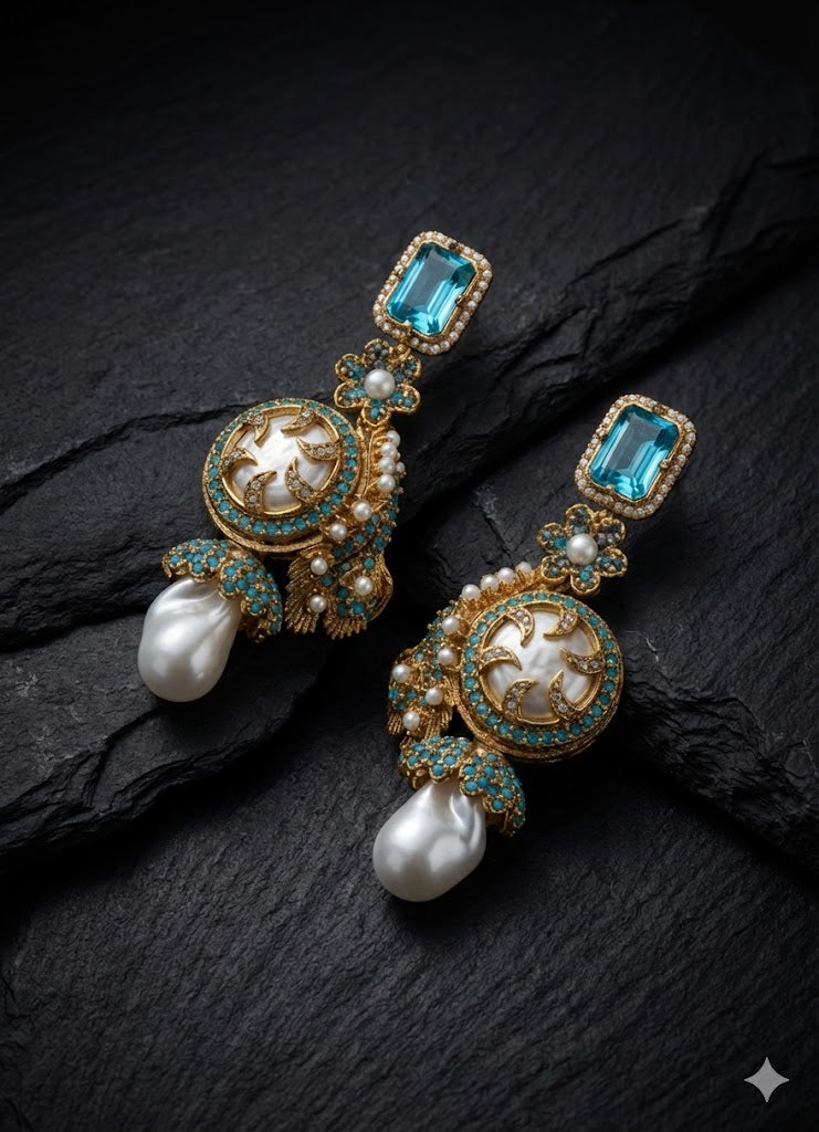 Azure Luxe Baroque Drop Earrings