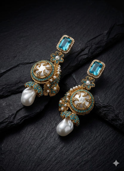 Azure Luxe Baroque Drop Earrings