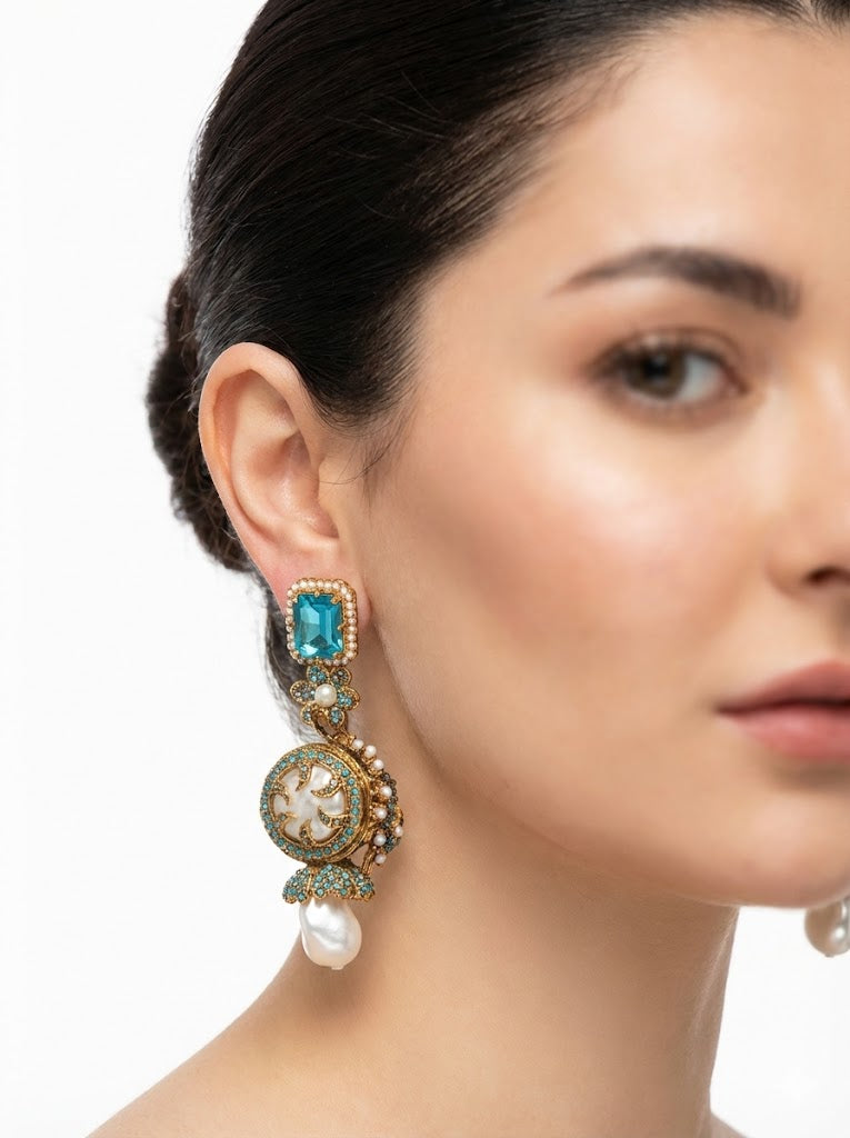 Azure Luxe Baroque Drop Earrings