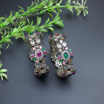 Elegant Stone Bangles Silver